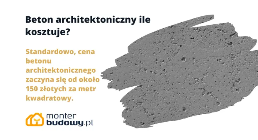Szary beton architektoniczny z widocznymi porami i tekstem informującym o cenie.